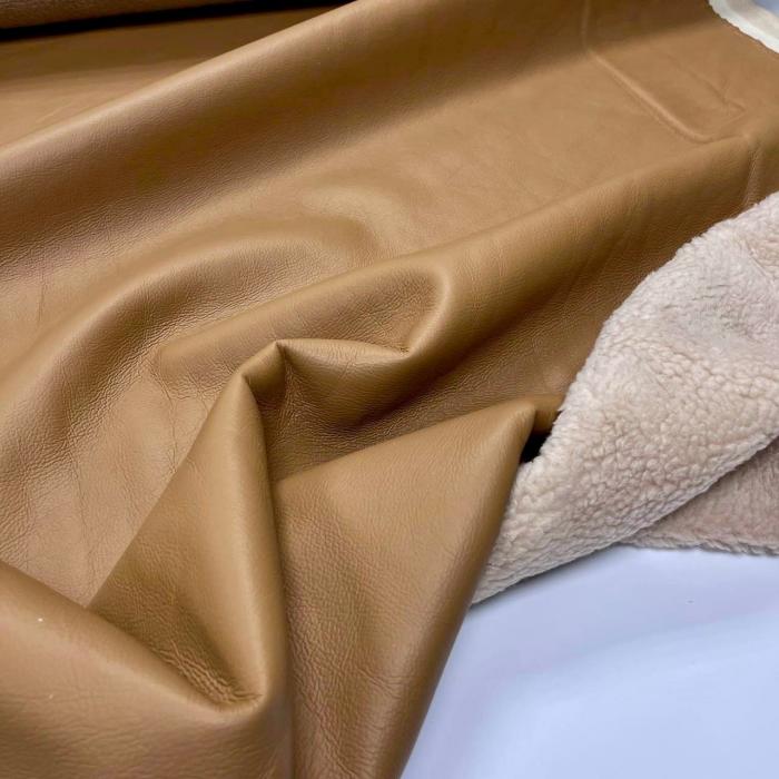 Дубленка искусственная, Кожа Миндаль/мех топленое молоко (шерпа)