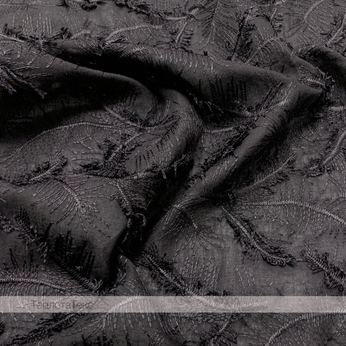 Хлопок Перышки 3Д, вышивка  (Черный)